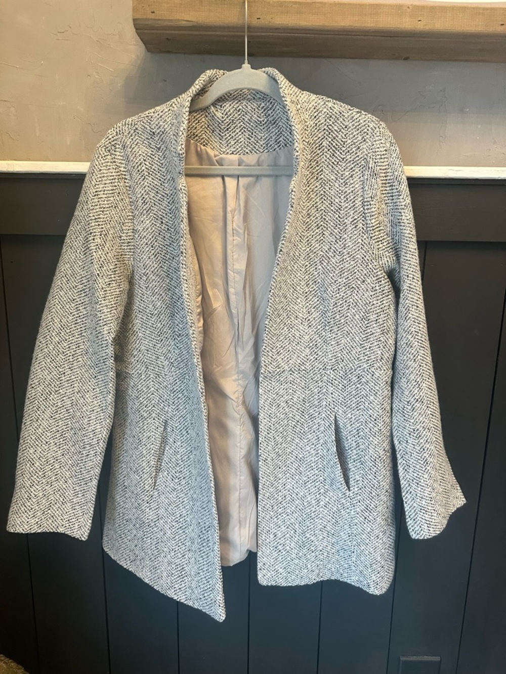 Women's Herringbone Lined Heathered Gray Open Front Blazer‎ Jacket size XL